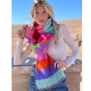 Rose Carmine Rainbow Tie Dye Knit Scarf